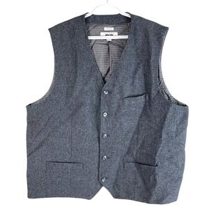 Joseph‎ Abboud Mens Wool Blend Button Up Vest 2XL Gray Tweed Plaid Lining
